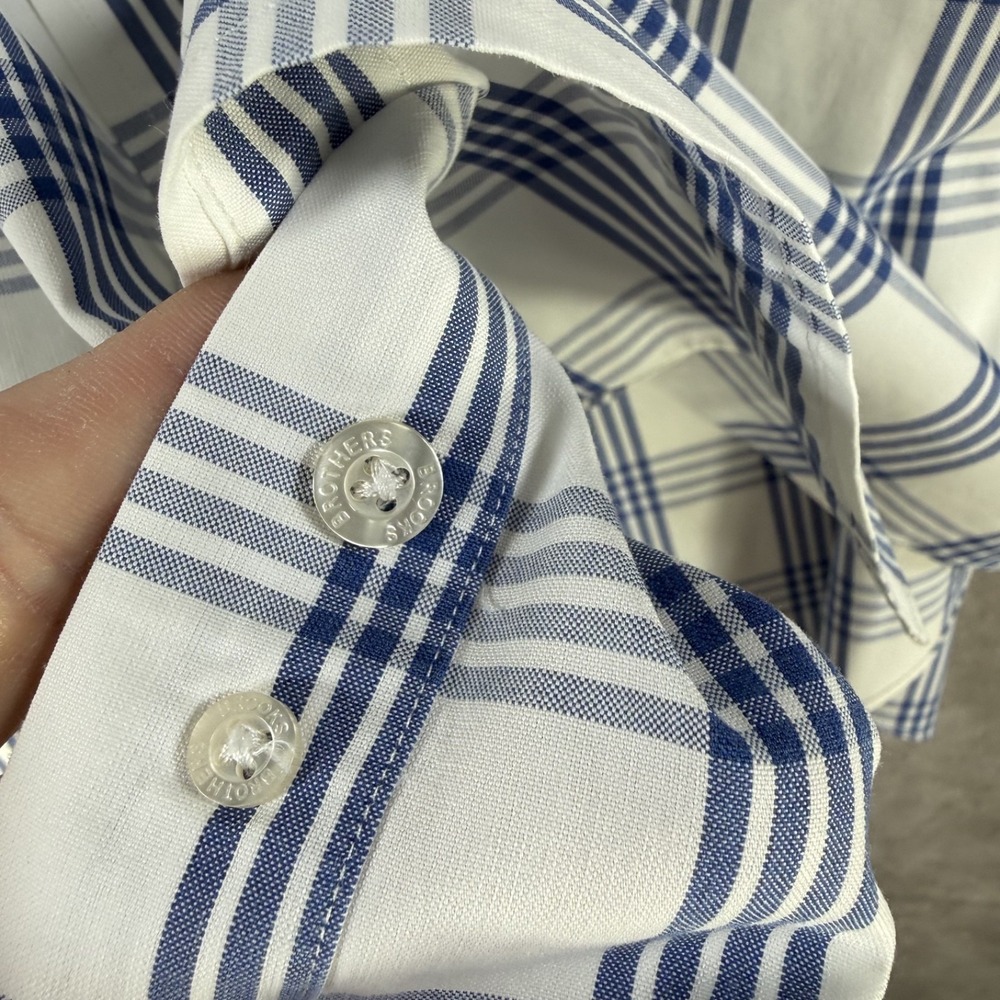 Brooks Brothers Regent Shirt Men XL Blue White Plaid Non Iron Cotton Button Down - Picture 7 of 10